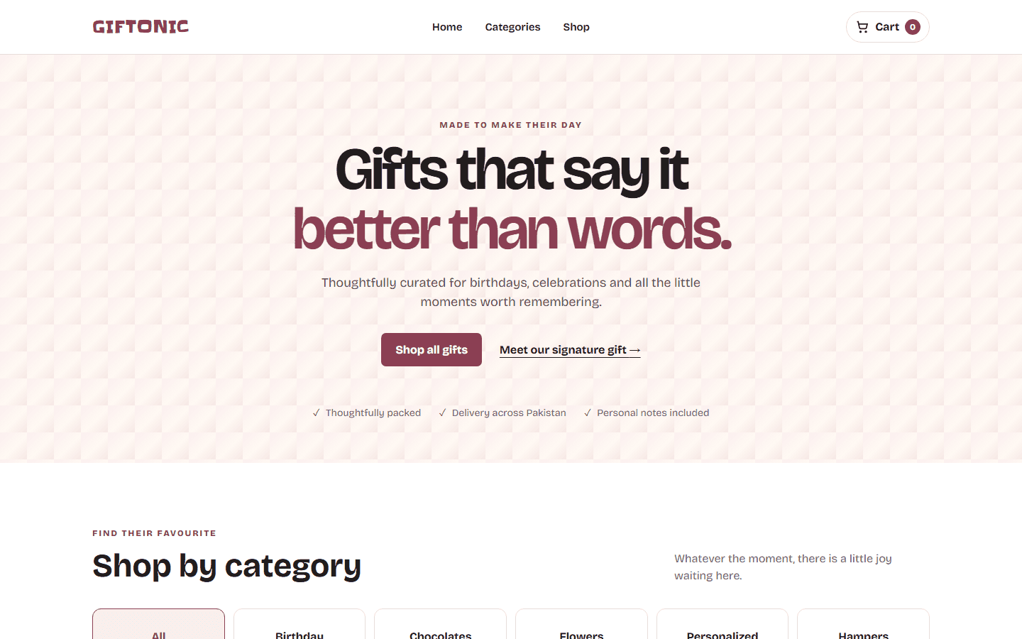 GIFTONIC Giftshop application screenshot